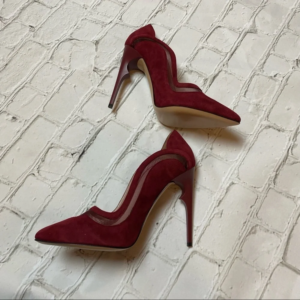 Nour Jensen Red Suede Heels 7 - Picture 2 of 6